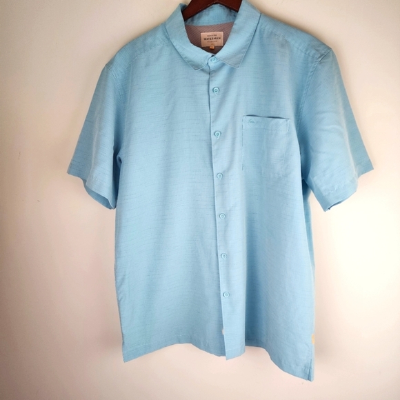 QuikSilver Waterman Collection Comfort Fit Anti Wrinkle Shirt Aqua Size Large - Picture 4 of 6